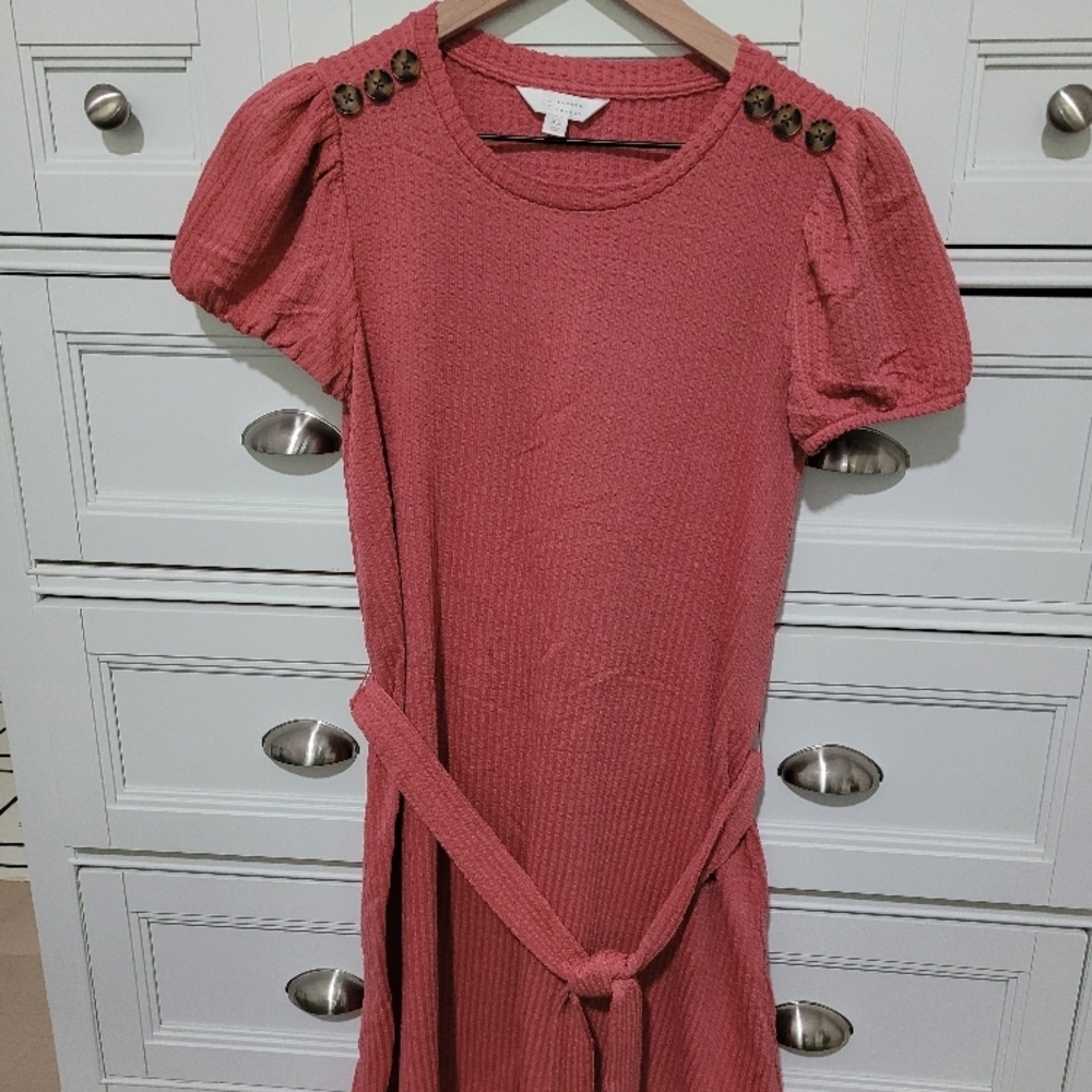 Pink Short Sleeve Dress with Button Detail